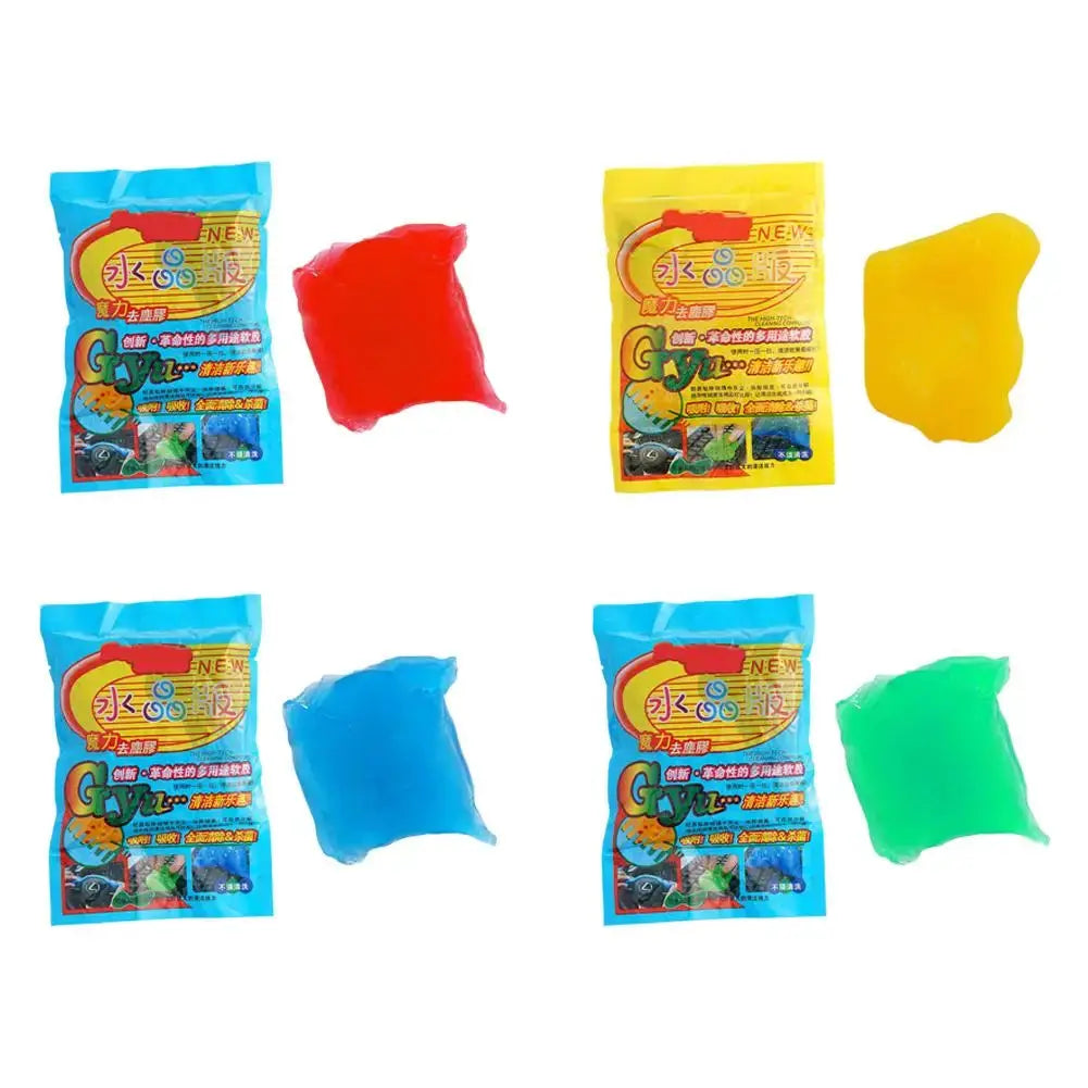 Cleaning gel dust remover for car interiors; Simples Market, 4 colorful slimes in blue, red, yellow and green.