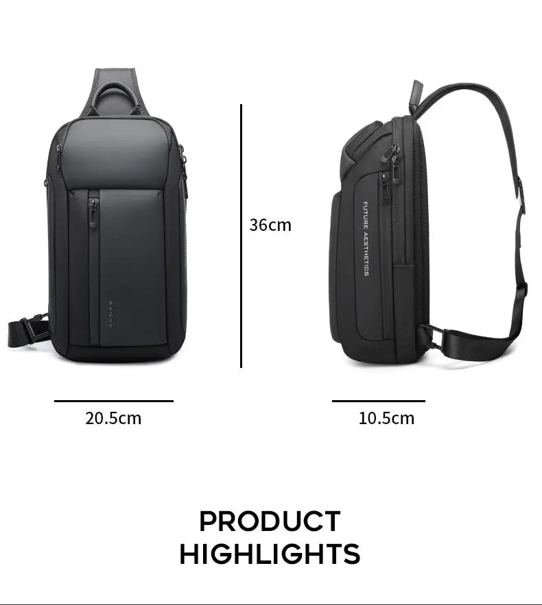 BANGE Oxford waterproof chest bag, black crossbody by Simples Market; compact 36cm tall, 20.5cm wide, 10.5cm deep.