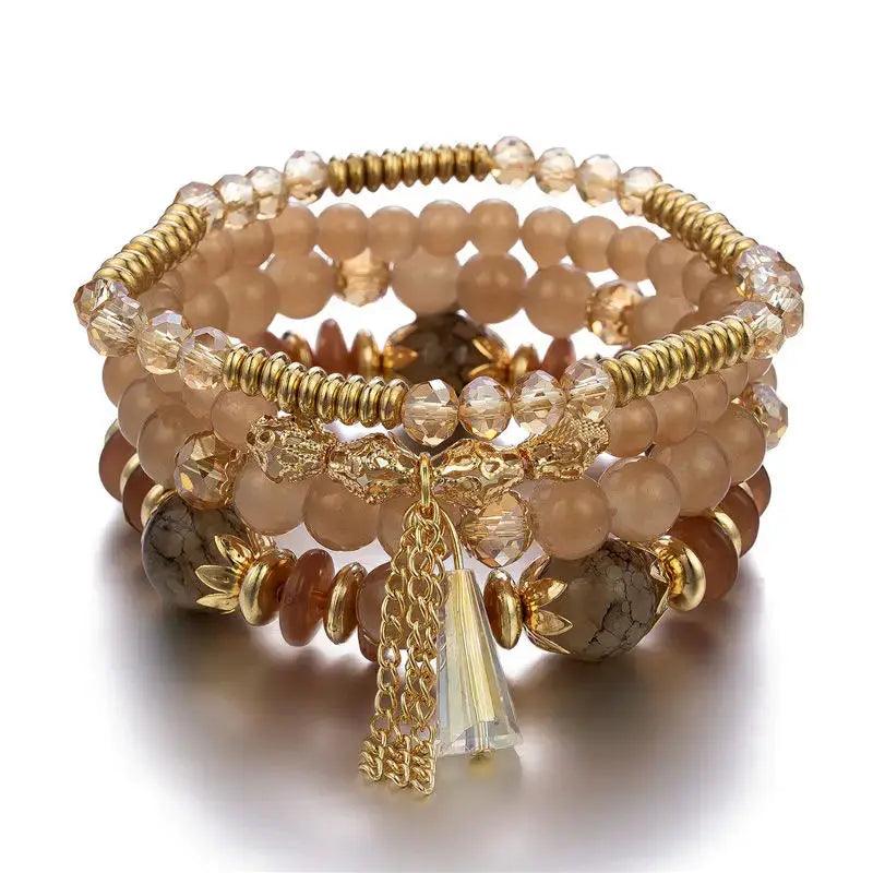 4 Piece Tassel Charm Beads Bracelet Set For Women And Men Bohemian Colorful Glass Bead Chain Bangle Jewelry