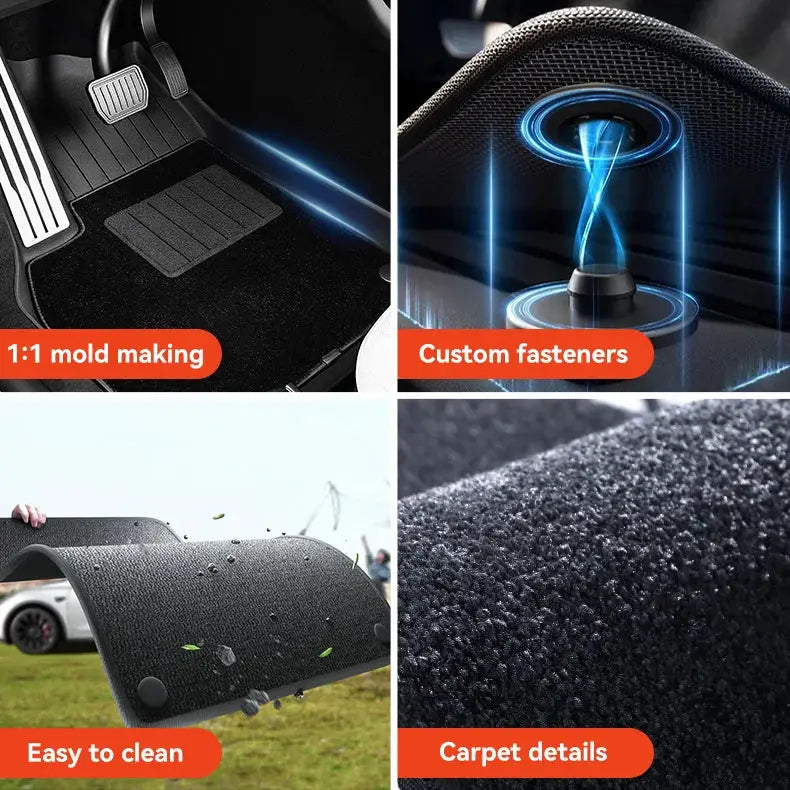 Tesla Model Y Juniper TPE floor mats with metal pedals and trunk mat set, four seasons waterproof