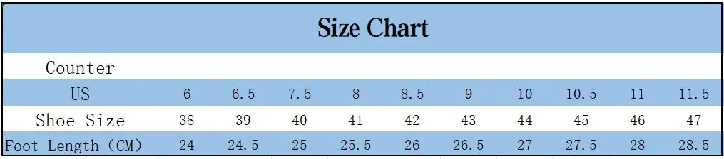 Handmade canvas casual men shoes size chart by Simples Market: US 6–11.5; EU 38–47; foot length 24–28.5 cm.