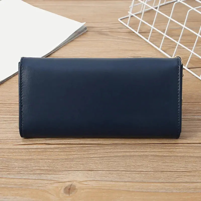 Navy blue PU leather long wallet with card holder