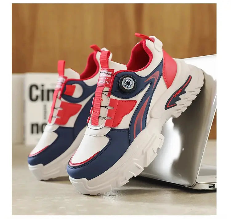 Men's chunky-sole high-top running shoes in navy, red and white (two sneakers) with breathable panels Simples Market