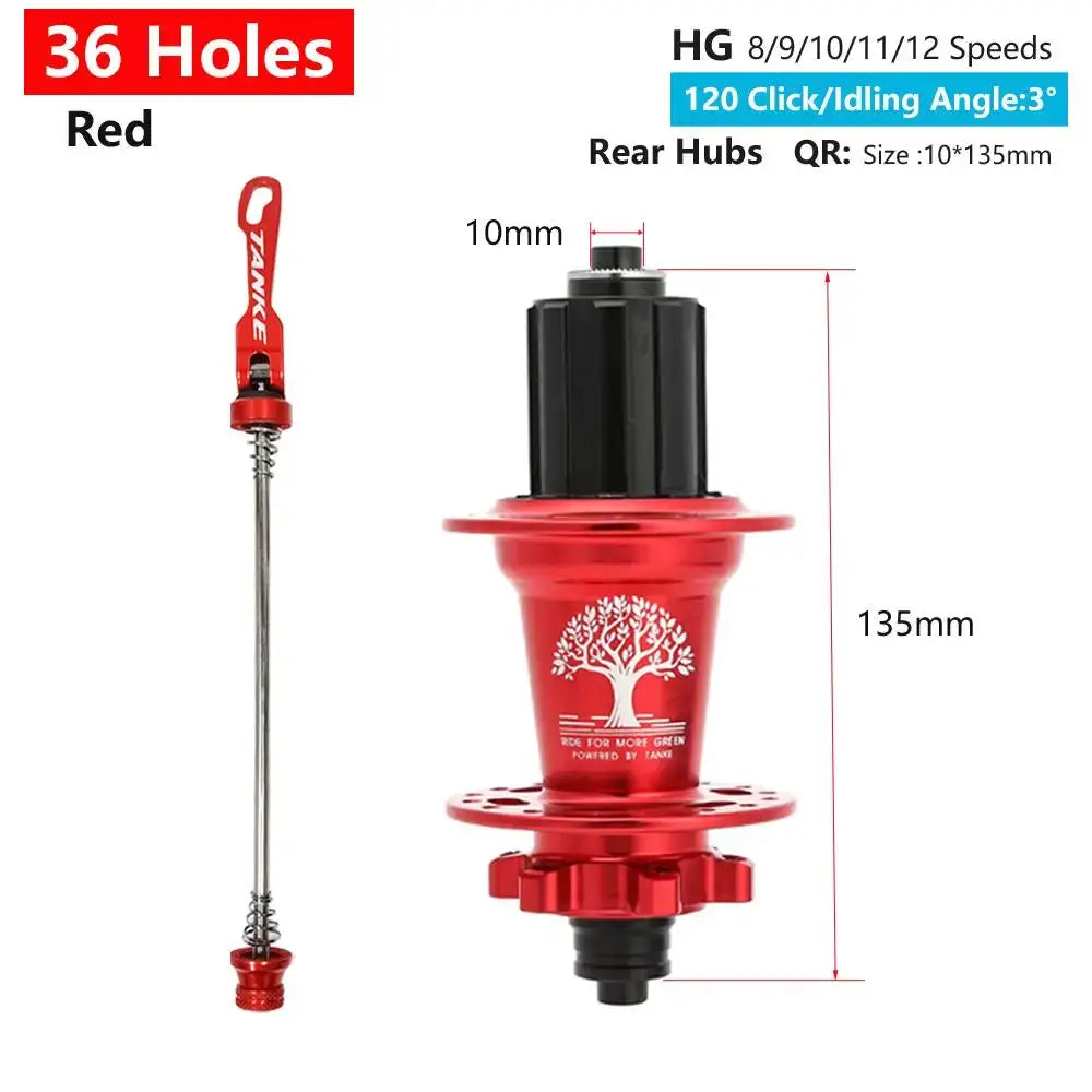 TanKe 120 Click MTB Front Rear Hub 120 Engagement 6 Bearings Thru Axle HG 8 9 10 11 12 Speed Disc Brake 28 32 36 Holes