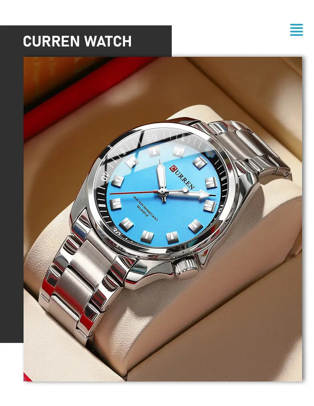 CURREN 8451 men's watch with blue dial, stainless steel bracelet, water resistant quartz