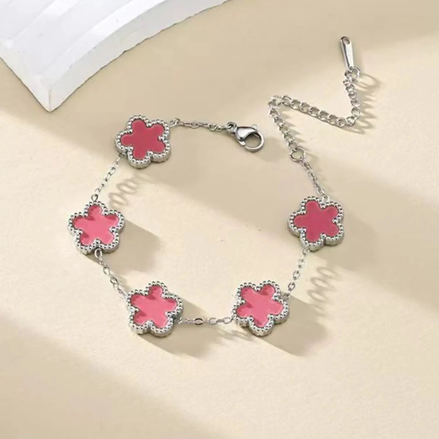 Adjustable Stainless Steel Bracelet Double Sided Five Leaf Clover Petals Gold Plated Women Fashion Jewelry