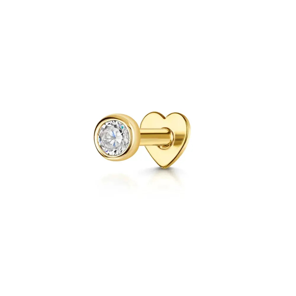 AIDE heart-shaped gold-tone stud earring with a clear round cubic zirconia and straight post