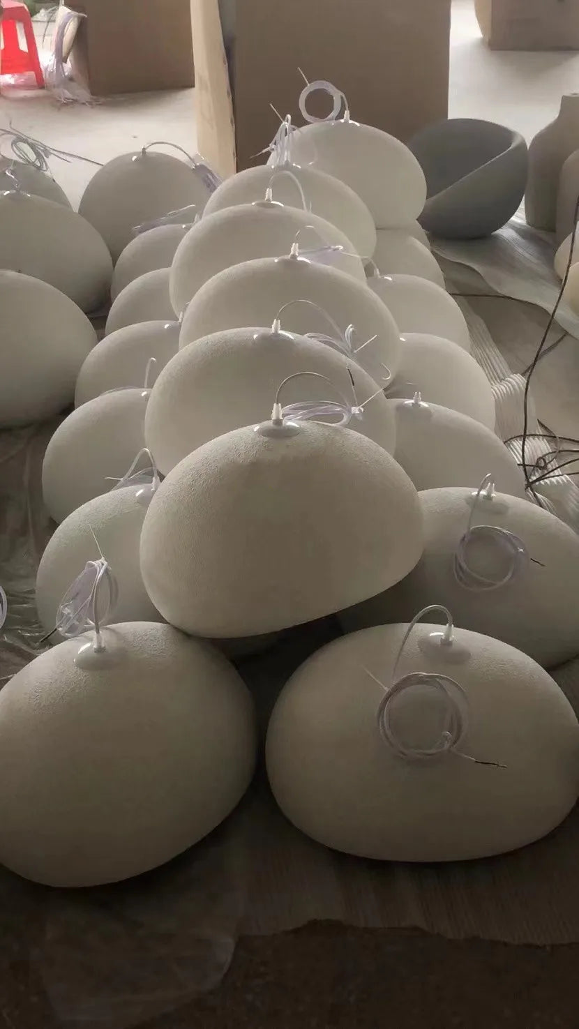 Nordic wabi-sabi white spherical LED pendant lights, modern ceiling chandeliers for living room and dining.