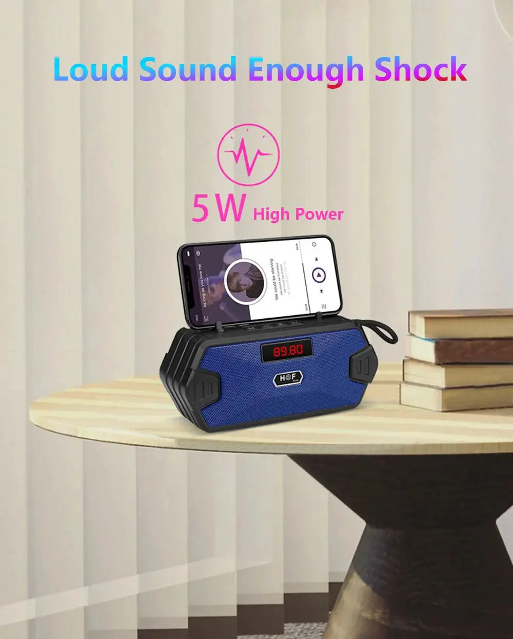 Simples Market blue outdoor portable Bluetooth speaker with FM radio, aux input, and MP3 playback