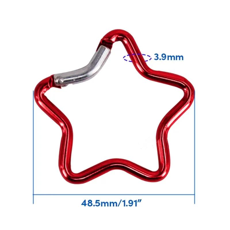 Simples Market red aluminum star-shaped spring-locking carabiner clip, 48.5mm length, for backpacks