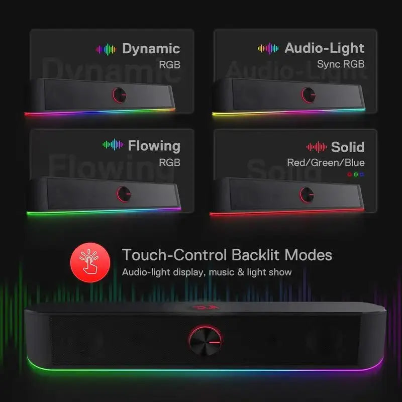 Redragon GS560 Adiemus RGB USB desktop soundbar with rainbow lighting and 2.0-channel audio
