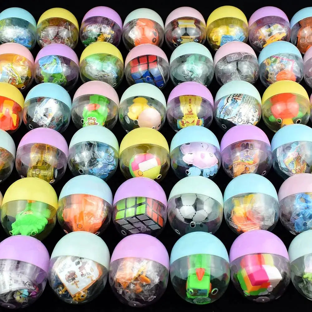 Gacha surprise capsules in candy colors, Simples Market brand, many pastel translucent balls containing tiny toys