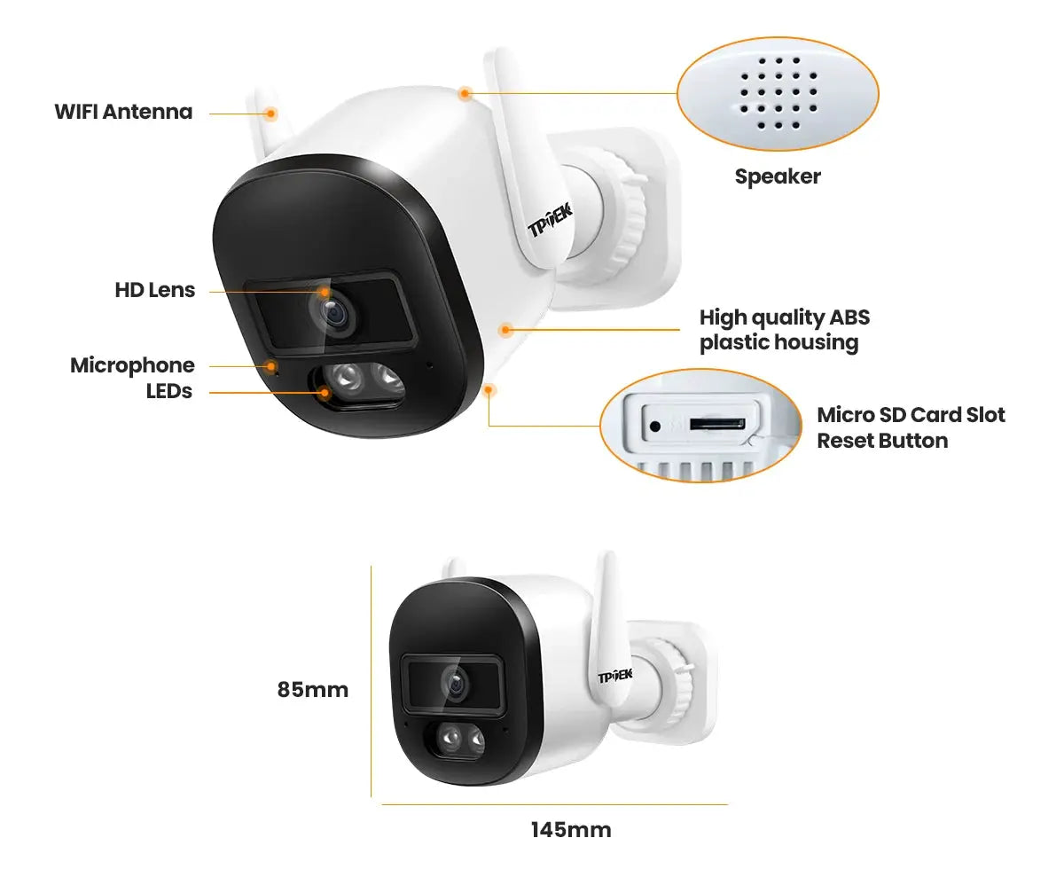 Simples Market 2K 3MP WIFI outdoor IP66 CCTV bullet camera in white housing with AI human detection
