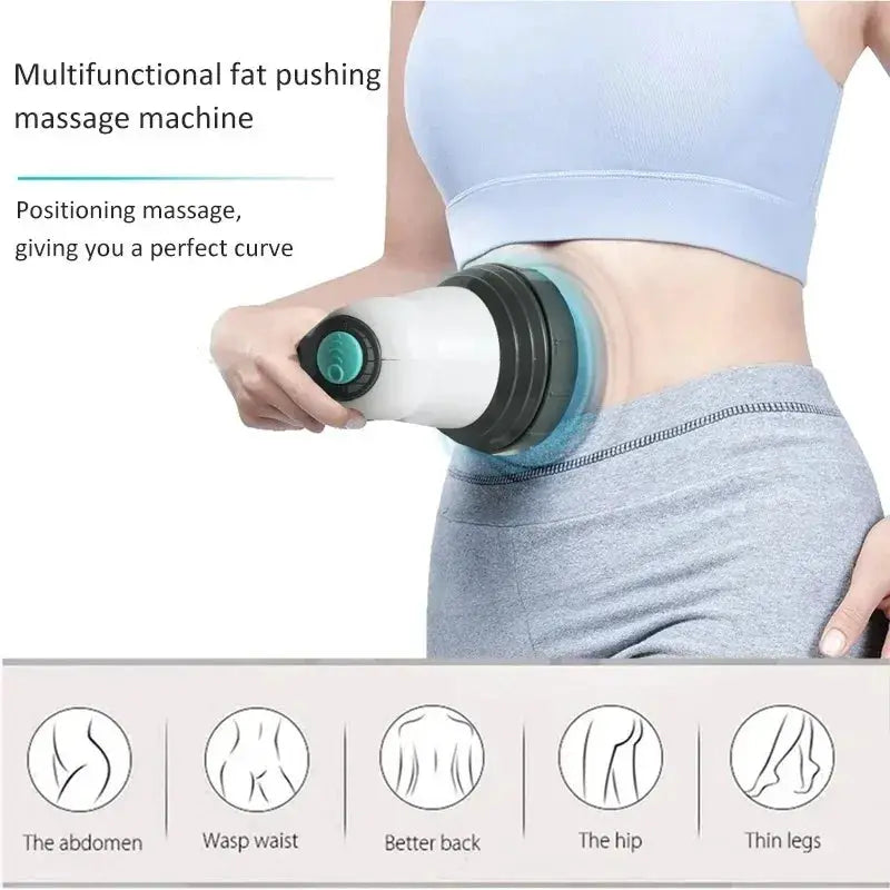 Electric Body Slimming Massager handheld infrared massager by Simples Market; white and teal color for waist and hips.
