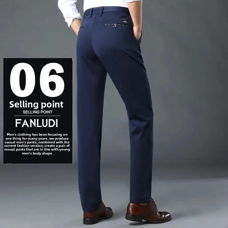 Elastic waist dress pants for men by Simples Market, navy slim-fit, wrinkle-resistant business chinos with back pockets.