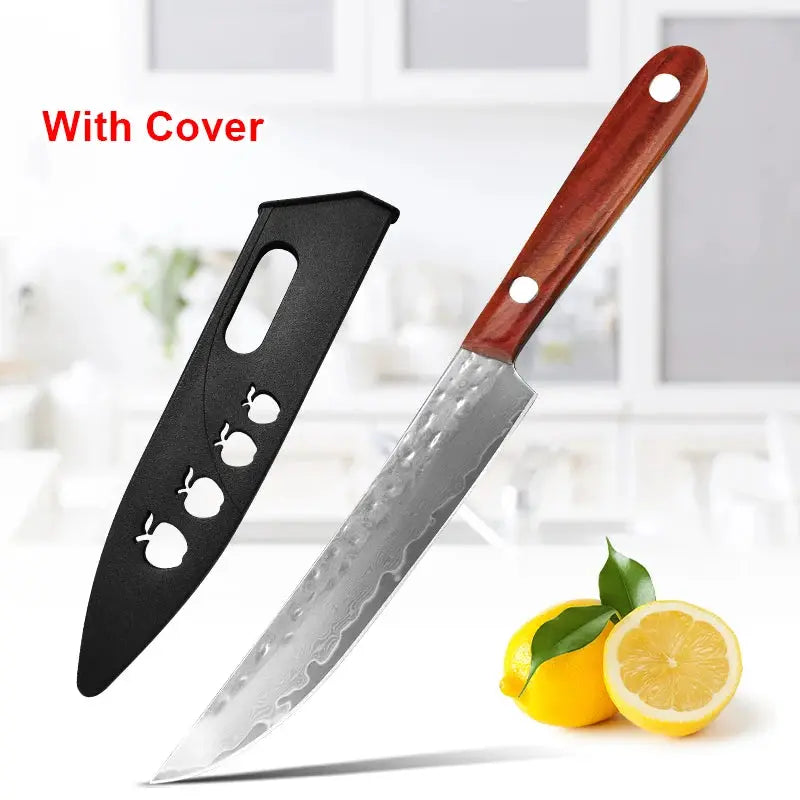 Damascus Steel Paring Knife With Wooden Handle For Precise Slicing Of Meat Vegetables Fruits Kitchen Knife