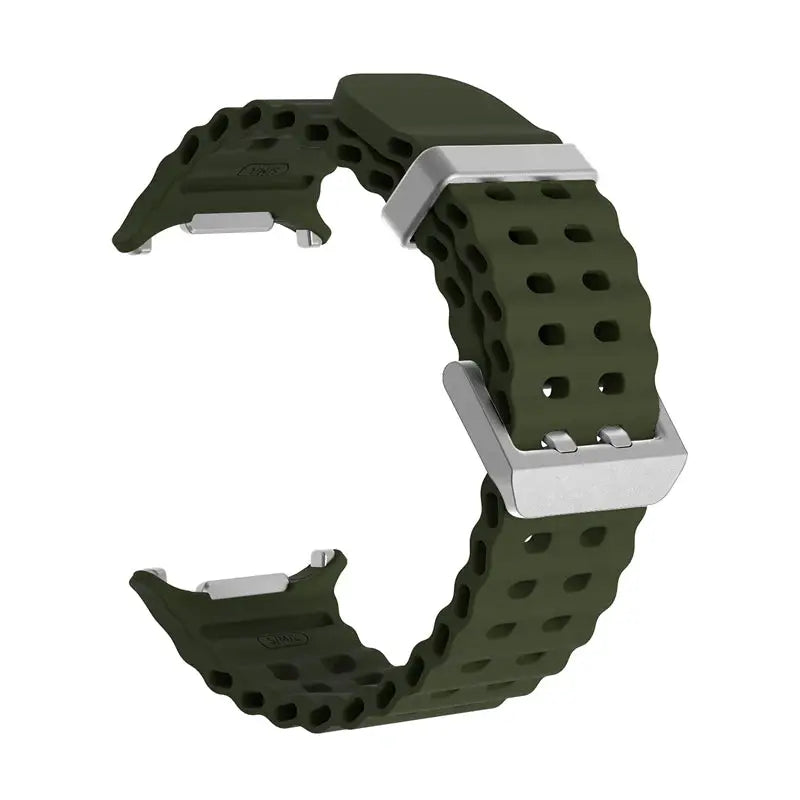 Marine Band silicone strap for Samsung Galaxy Watch Ultra 2 47mm, Simples Market perforated green band with buckle.