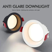 Round anti-glare LED recessed downlight pair, white and black bezels, 7W/10W, 7 cm hole size for indoor ceiling lighting