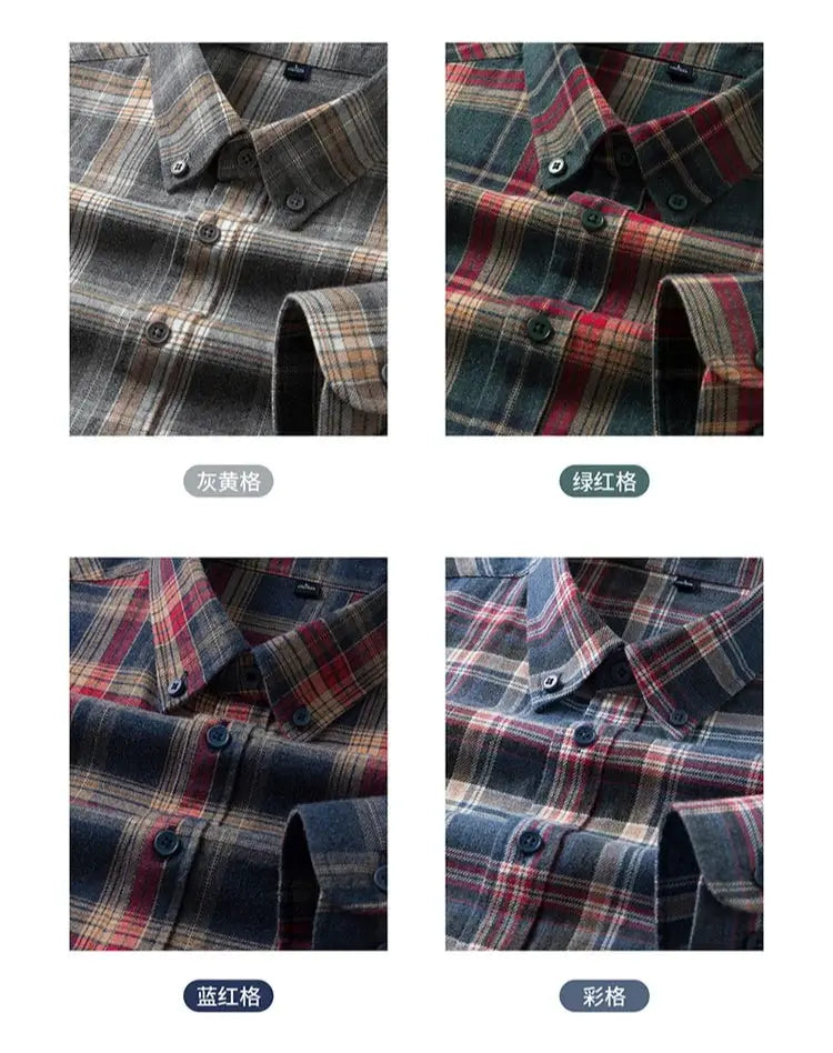 Men's 100% cotton flannel shirt by Simples Market, plaid multi-color set in four colorways