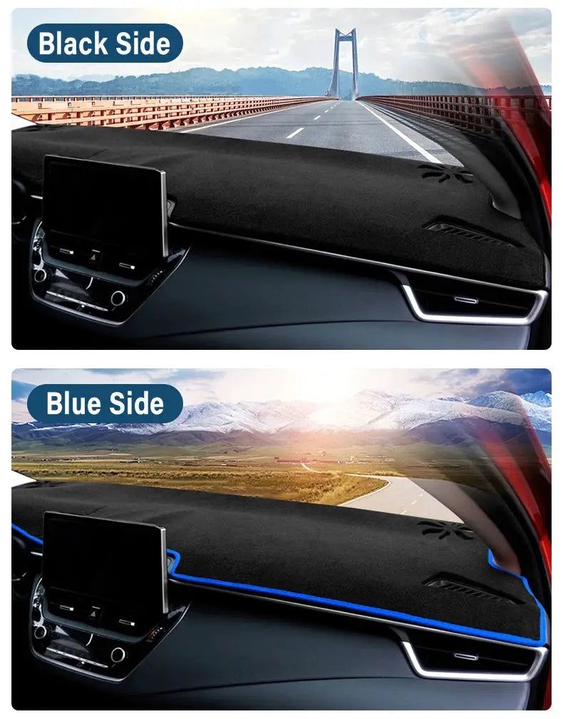 Simples Market dashboard sun shade cover for Toyota Corolla E210, dual-color black and blue non-slip mat