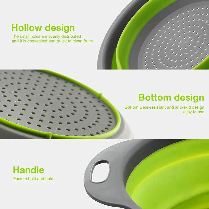 Silicone Collapsible Vegetable and Fruit Cleaning Basket Folding Drainage Colander Water Filter Net Kitchen Gadgets