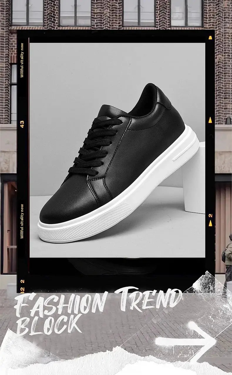 Men's black leather elevator sneakers by Simples Market with white platform sole