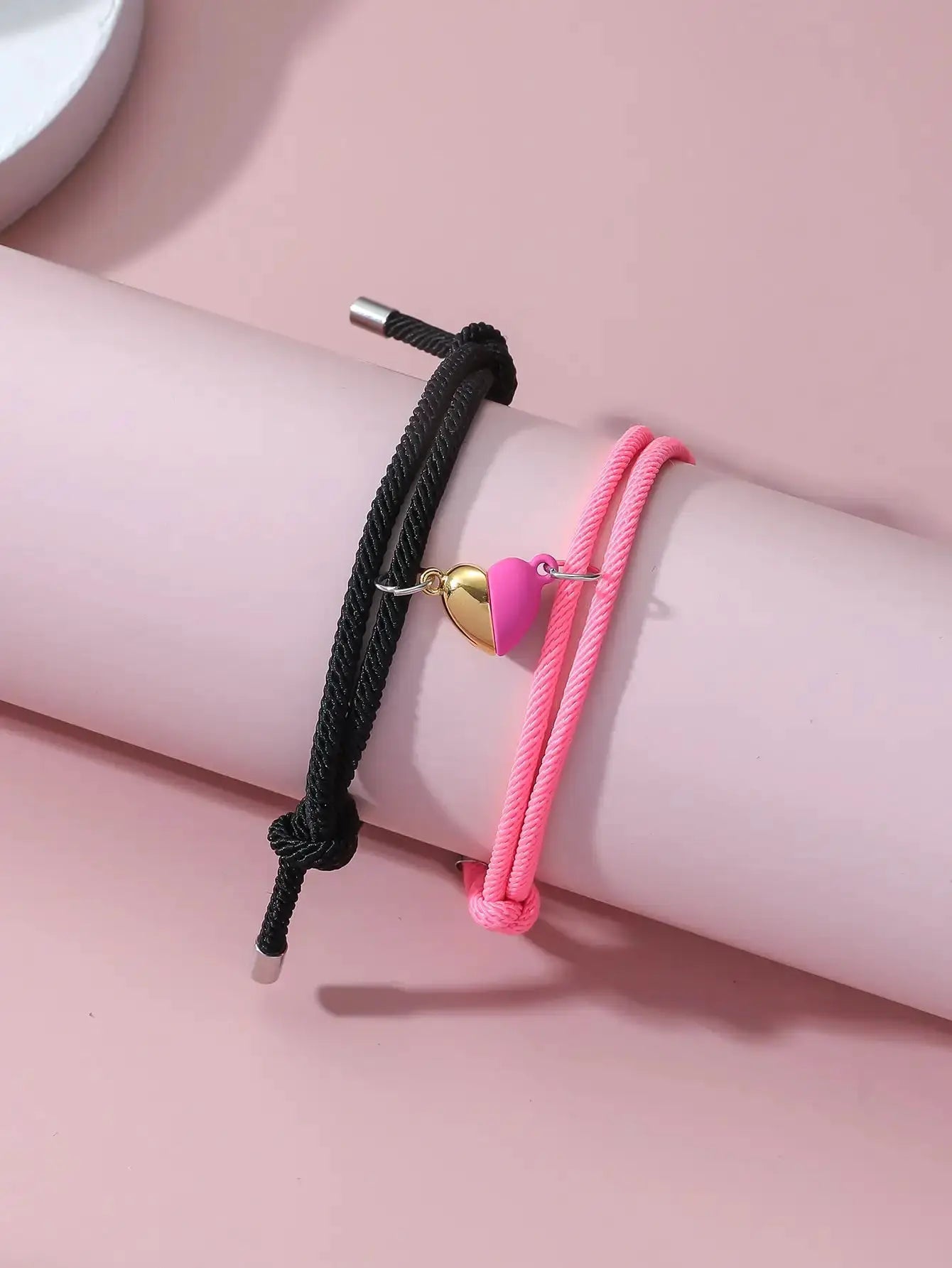 Two Piece Black White Rope Love Magnetic Couple Bracelet Set For Friends Partners Travel Gift
