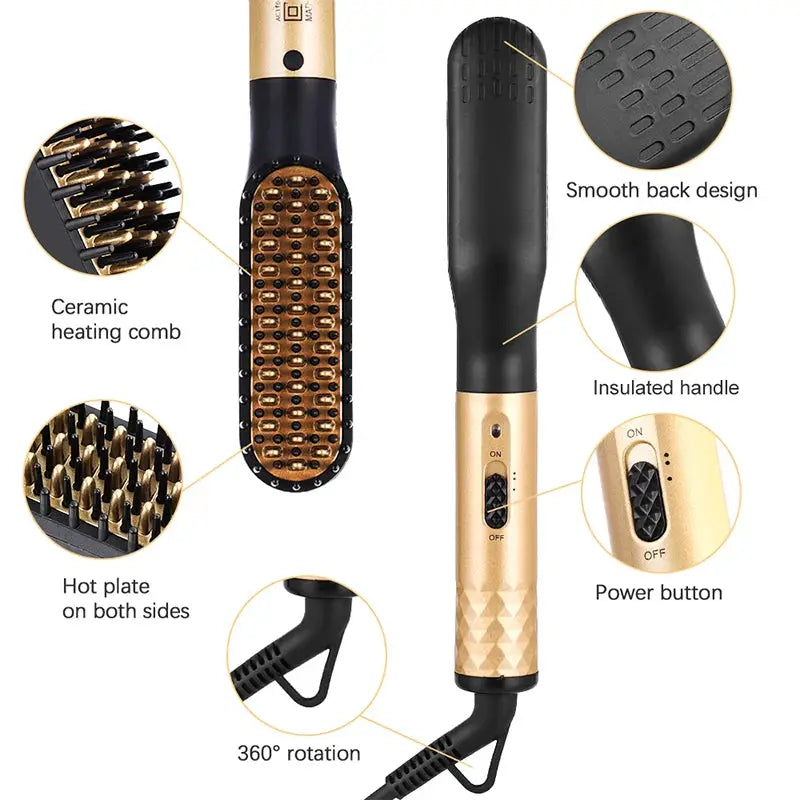 Simples Market electric hot comb straightener beard care brush with ceramic heating plates and insulated handle