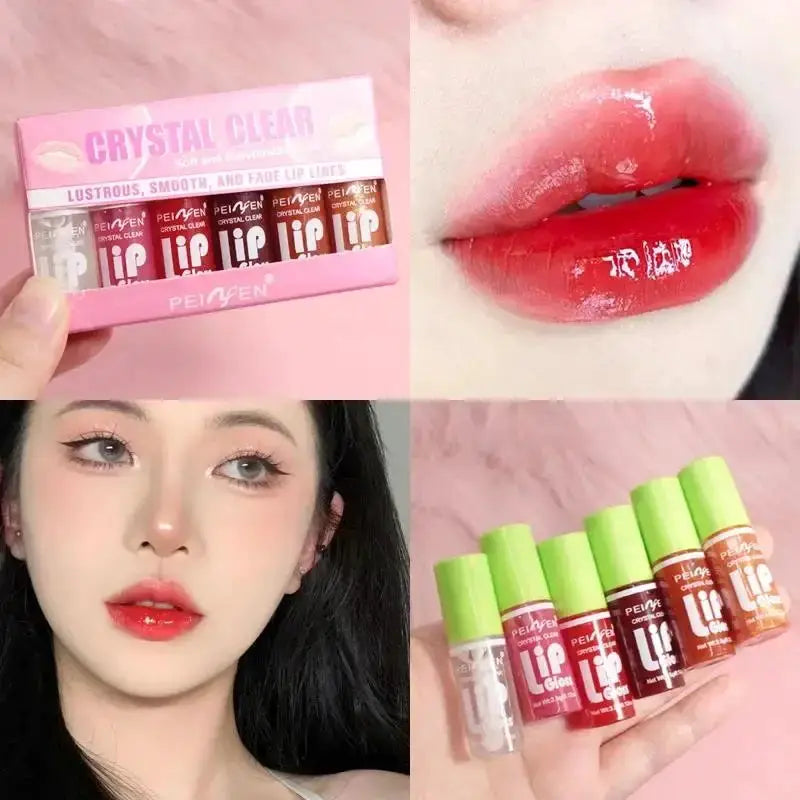 LustreGlow Glass Mirror Lip Gloss Set 6 Piece Hydrating Lip Gloss With Sheer Tint And Glossy Shine