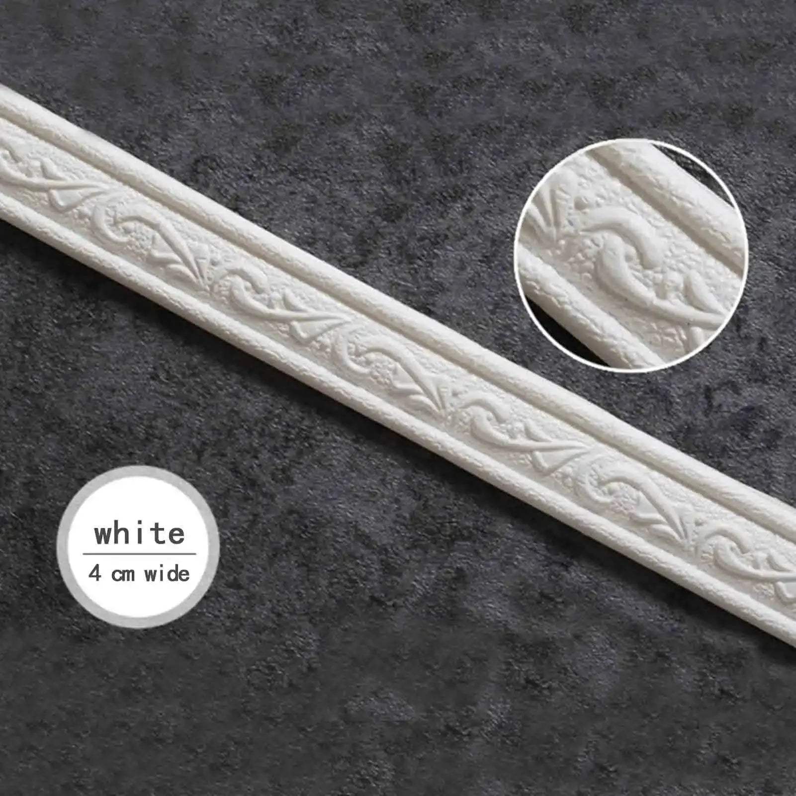 Self-adhesive white wall border strip with embossed floral pattern, 230×4 cm, Simples Market