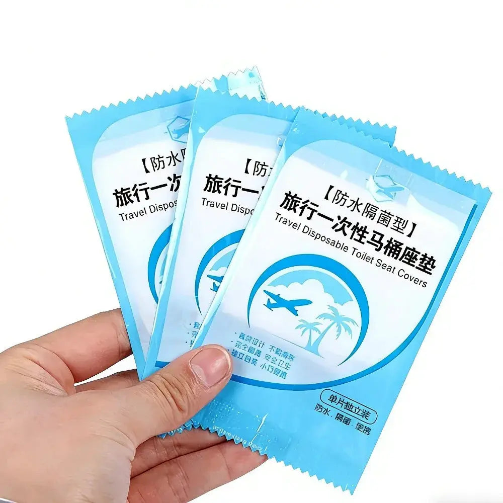Travel disposable toilet seat covers, blue 3-pack packets for bathroom mat protection