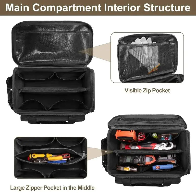 FortisGuard 14 Inch Heavy Duty Tactical Tool Bag With Non Slip Base Multipurpose Organizer For Handymen And Carpenters