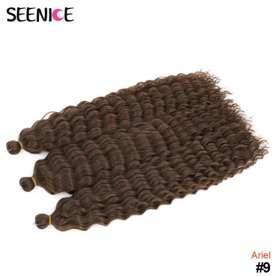 Ariel Curl Crochet Hair deep twist Afro curls ombre brown, 22 inch water-wave extensions, 3 bundles by Simples Market