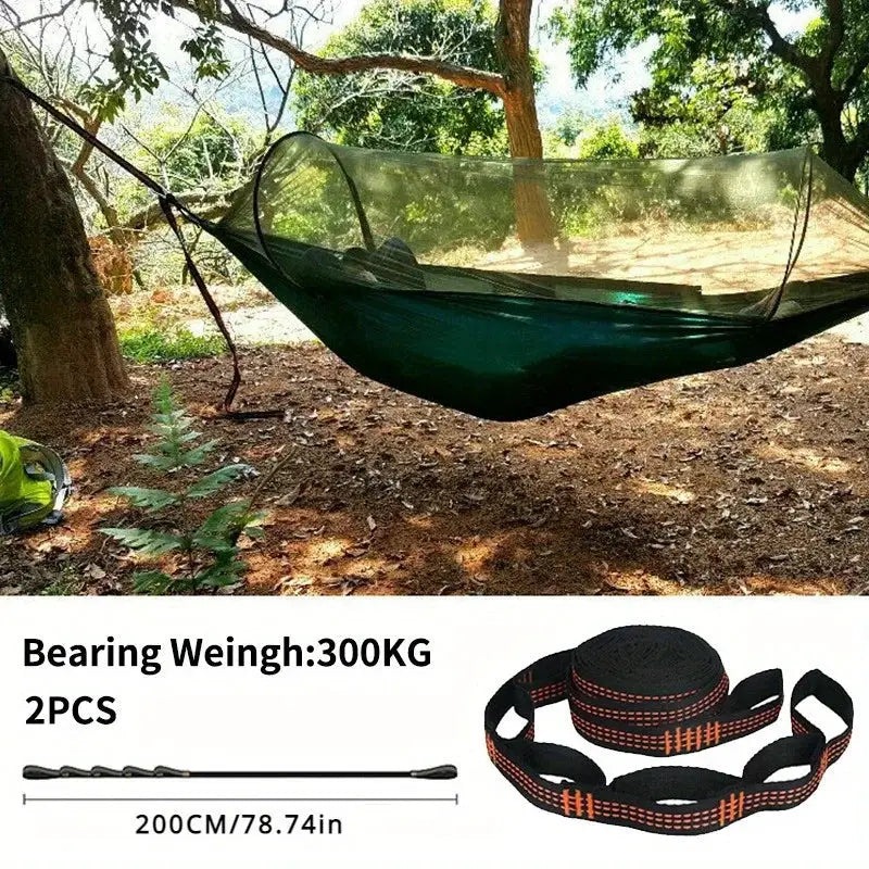 Simples Market 2pcs hammock straps, reinforced polyester with 5 rings, 200cm, black with orange stitching, 300kg load