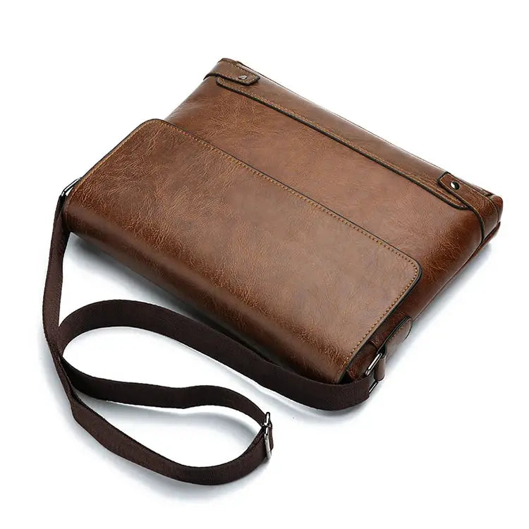 Shoulder bag Simples Market brown leather with adjustable crossbody strap, men's business bag, large capacity