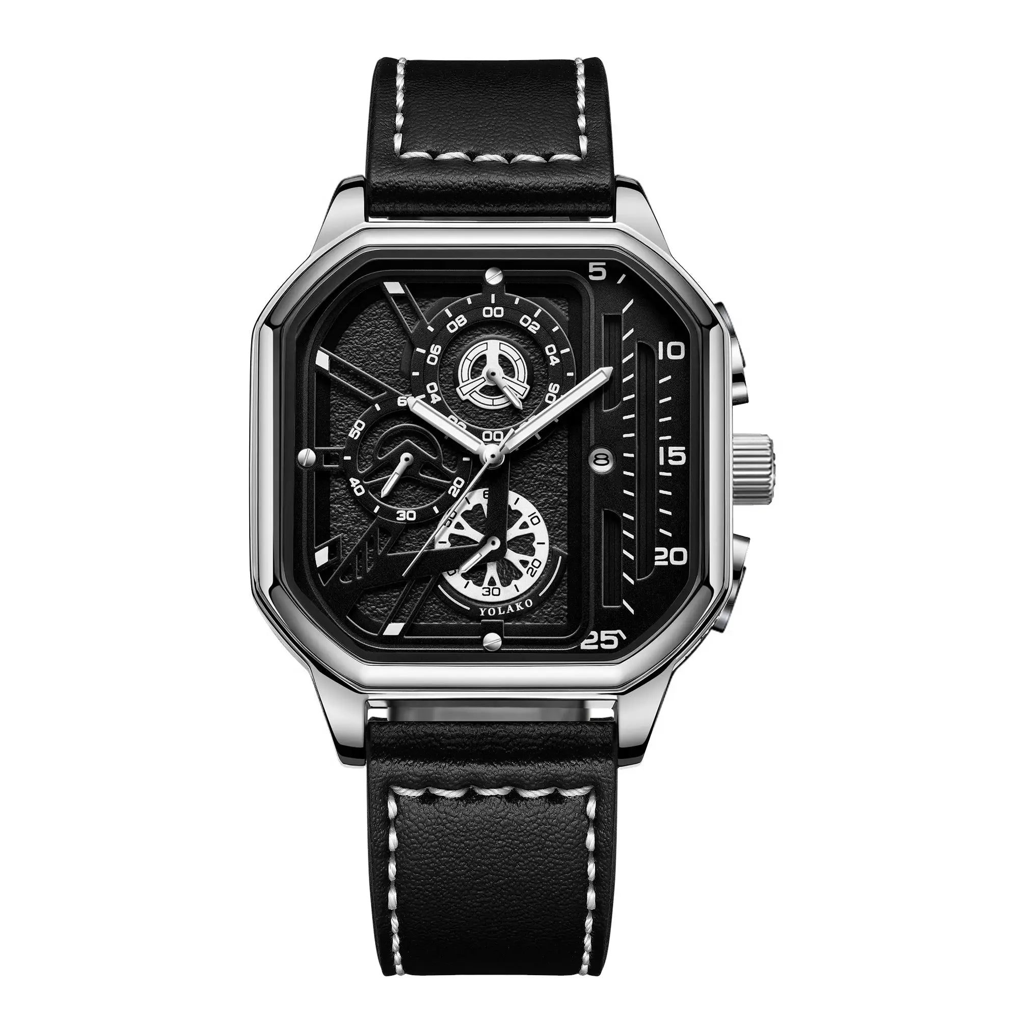 Yolako Luxury Big Dial Mens Square Watch With PU Leather Strap Alloy Case For Casual And Sports