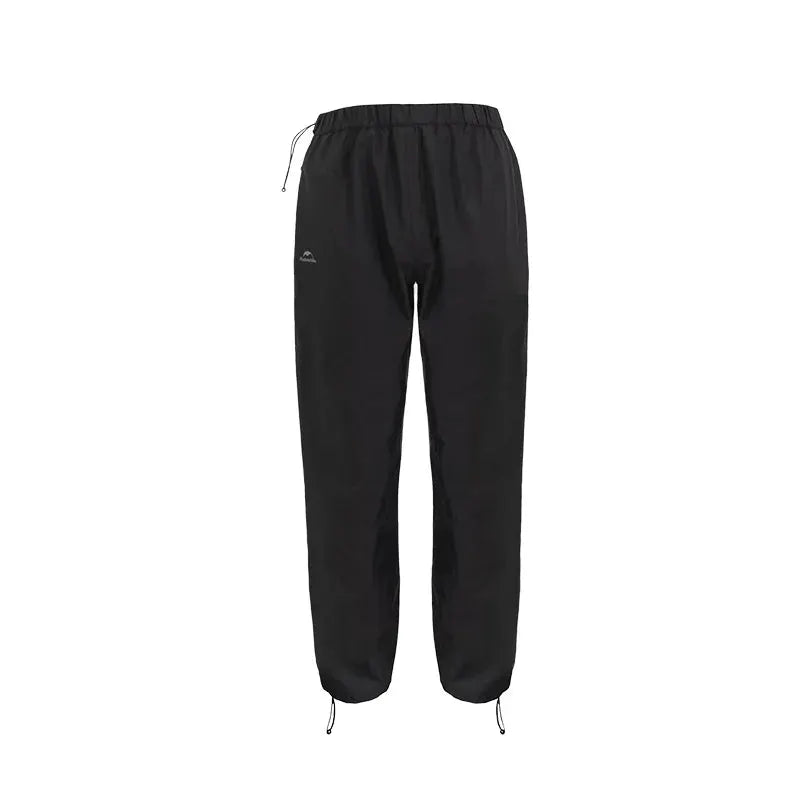 Naturehike rainproof pants, black ultralight hiking pants with elastic waistband and drawcord.
