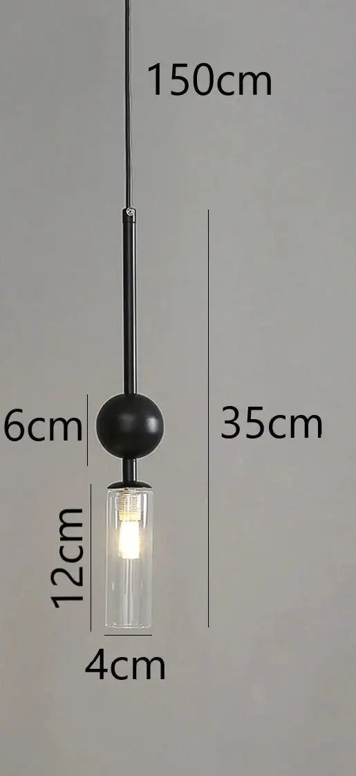 Nordic Light pendant lamp by Simples Market, black iron with glass tube, 150cm hanging length.