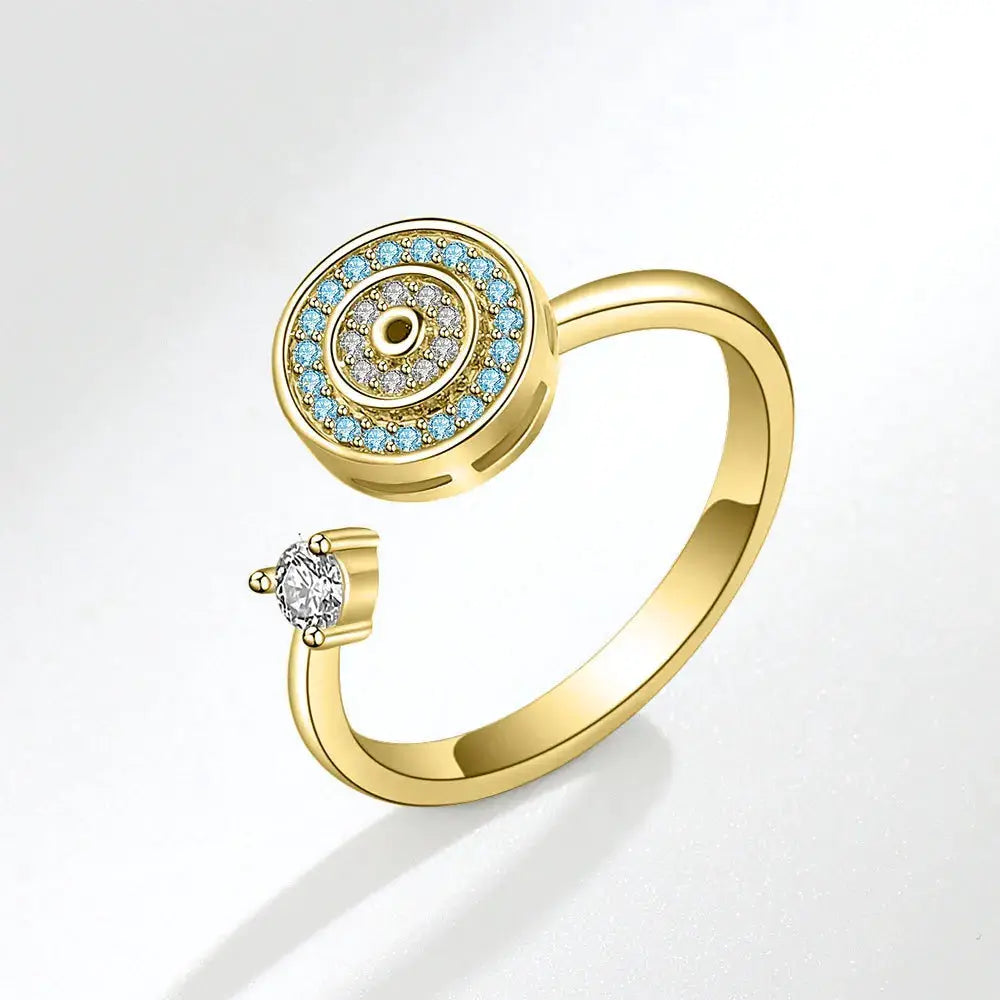 SMJEL Fidget Spinner Ring for Women Crystal Flower Eye Butterfly Animal Motifs Stress Relief Wedding Jewelry