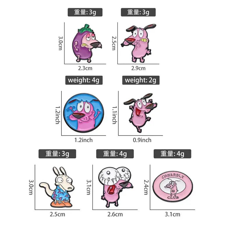 Cartoon Courage The Cowardly Dog Enamel Pin Pink Dog Brooch Lapel Badge Jewelry Gift For Kids And Friends