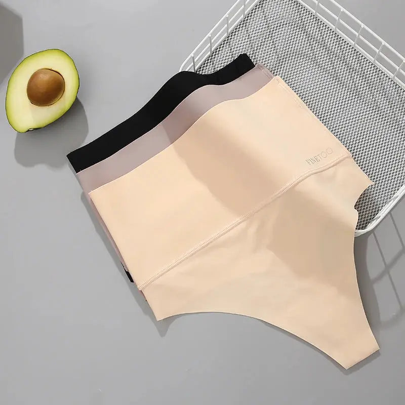 Simples Market seamless high-waist shaping briefs set in black, taupe, and nude; breathable plus-size underwear S-XL