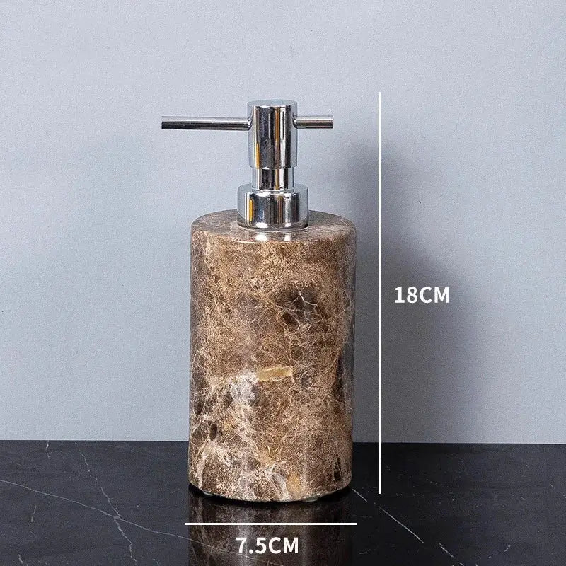 Soap dispenser from Simples Market in Emperador Dark marble with chrome pump
