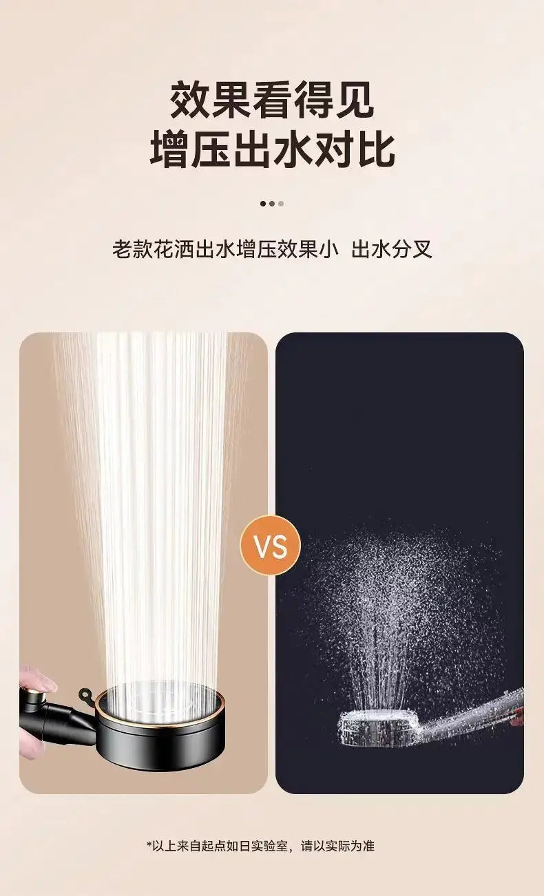 Simples Market black three-mode adjustable shower head with high-pressure spray; old-model comparison