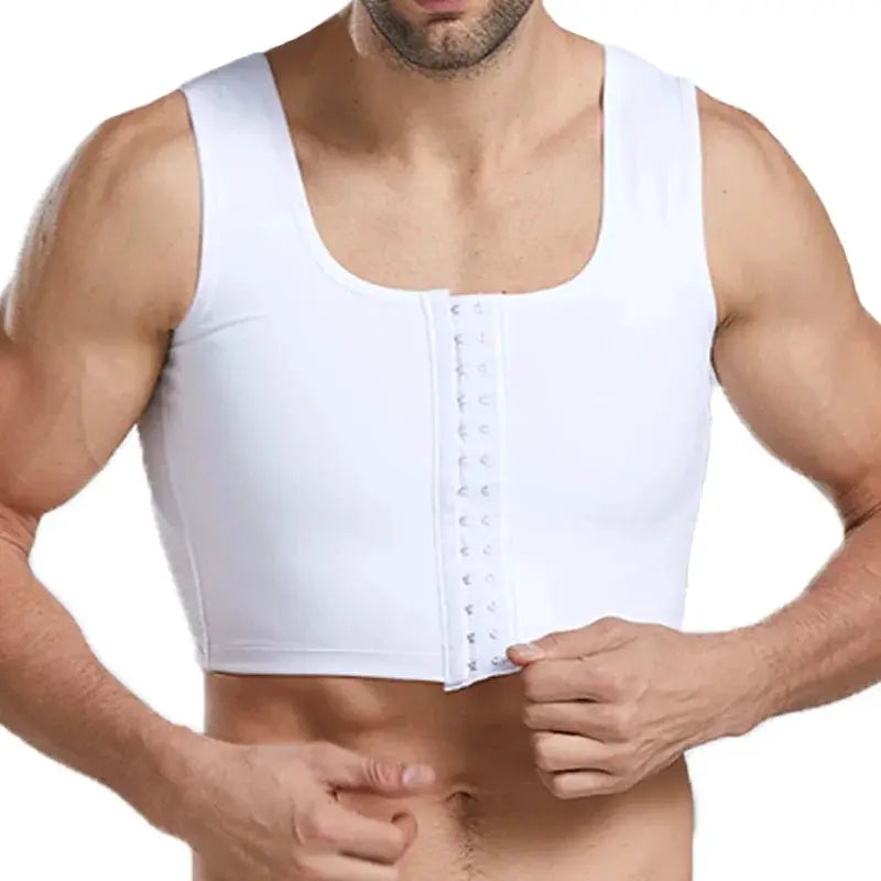 Simples Market men's gynecomastia shaper vest, white front-hook compression undershirt