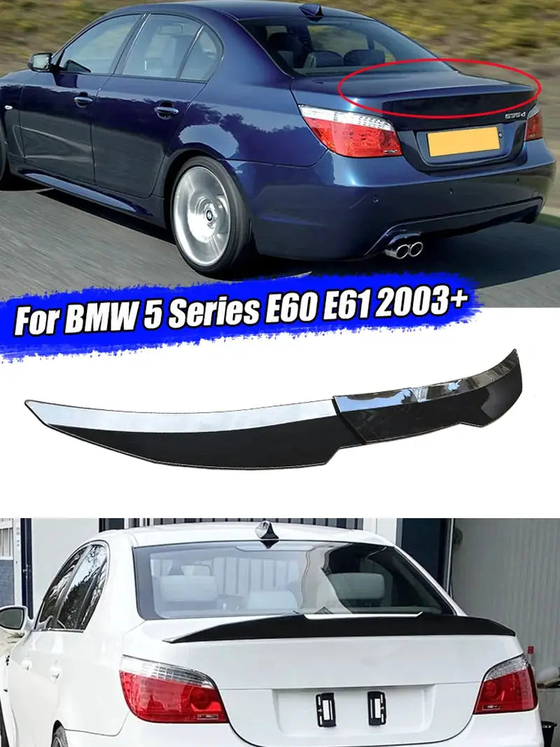 BMW 5 Series E60/E61 (2003+) rear boot lid spoiler lip in black with chrome accent