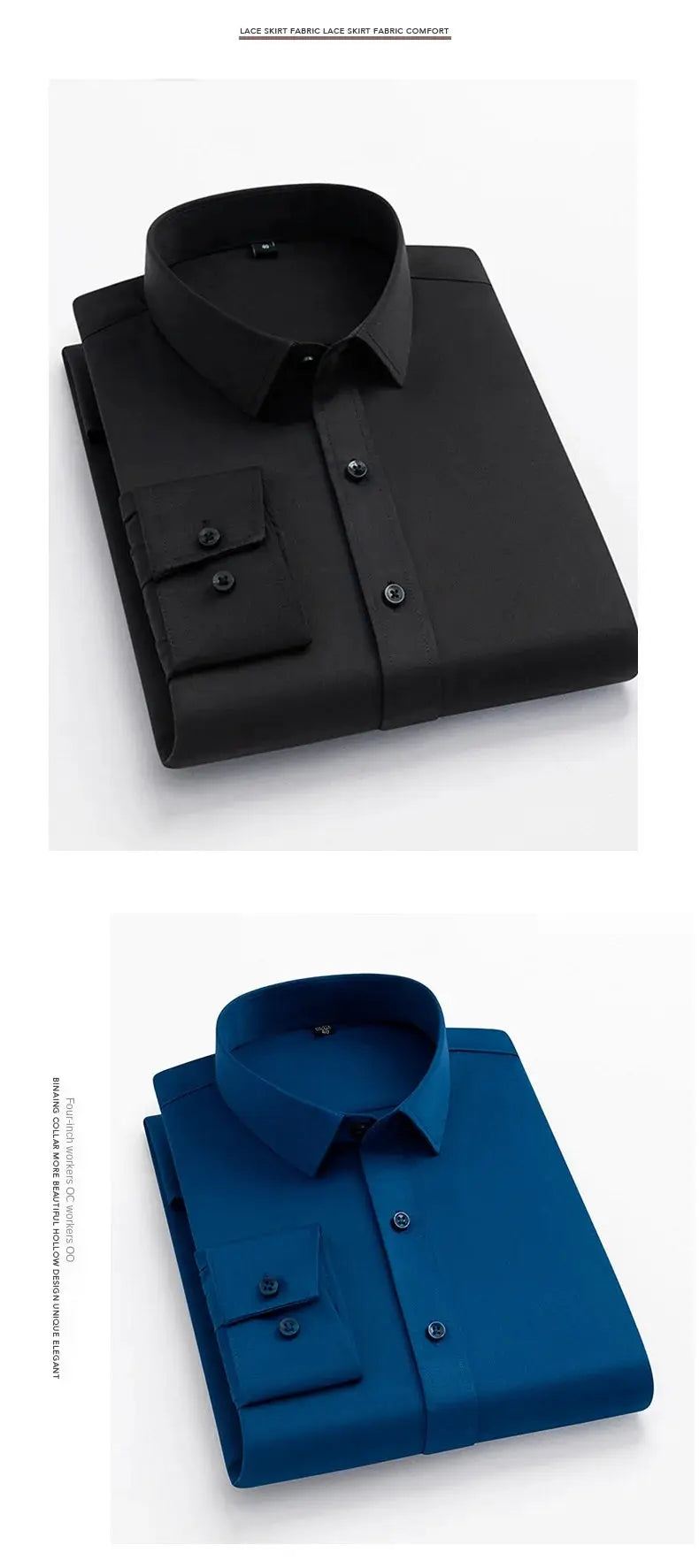 BAMBOOPLE men's non-iron office shirts in black and blue, wrinkle-resistant, slim-fit business casual