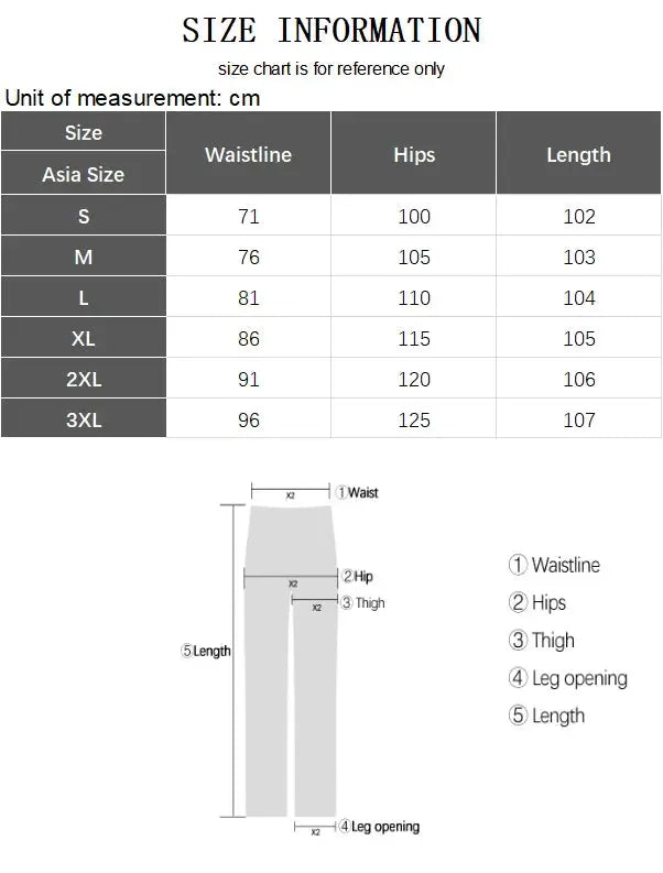 Simples Market men's baggy denim jeans, wide-leg streetwear in solid color; size chart shows waistline, hips and length