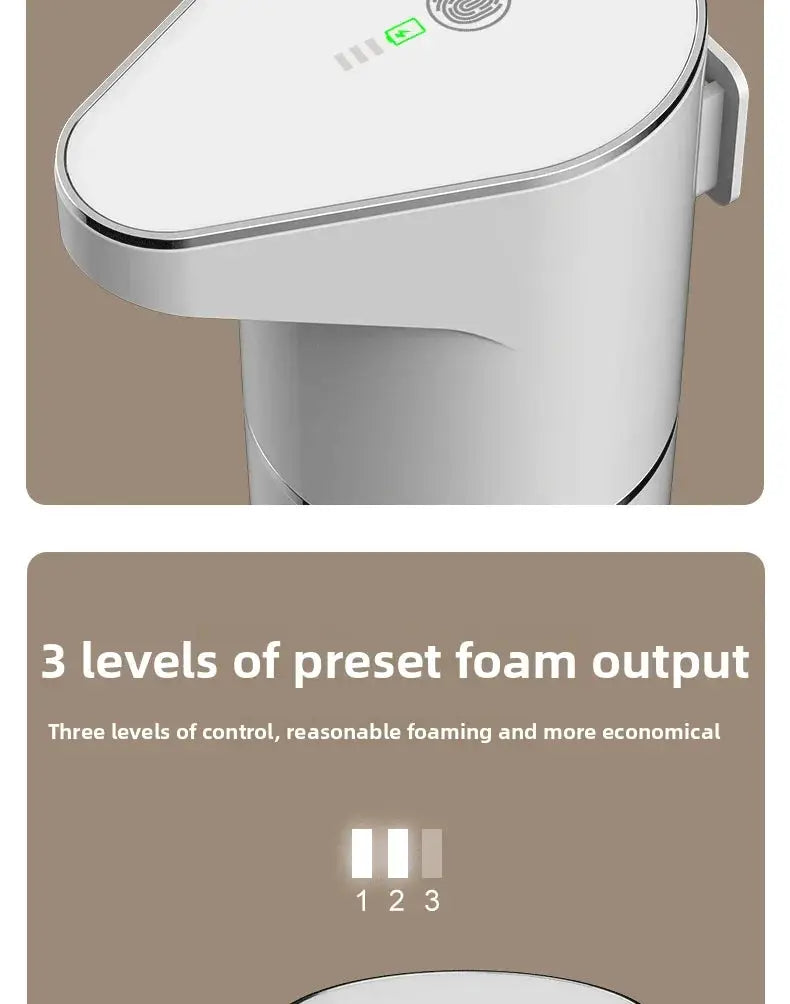 Simples Market automatic soap dispenser, white wall-mounted, touchless with 3 levels of preset foam output.