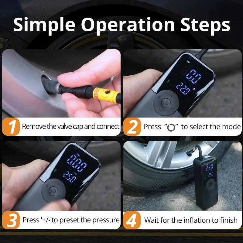 CARSUN Cordless Tire Inflator With Digital Display For Cars And Bikes