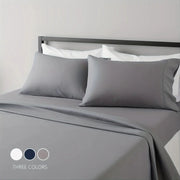 Simples Market sheet set; breathable cooling bed sheets in gray with pillowcases, three color options.